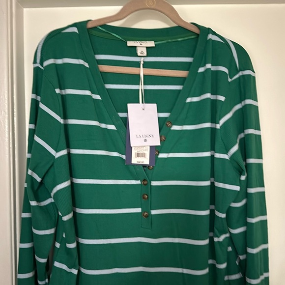 La Ligne Tops - La Ligne plus size women’s green and white bodysuit NWT